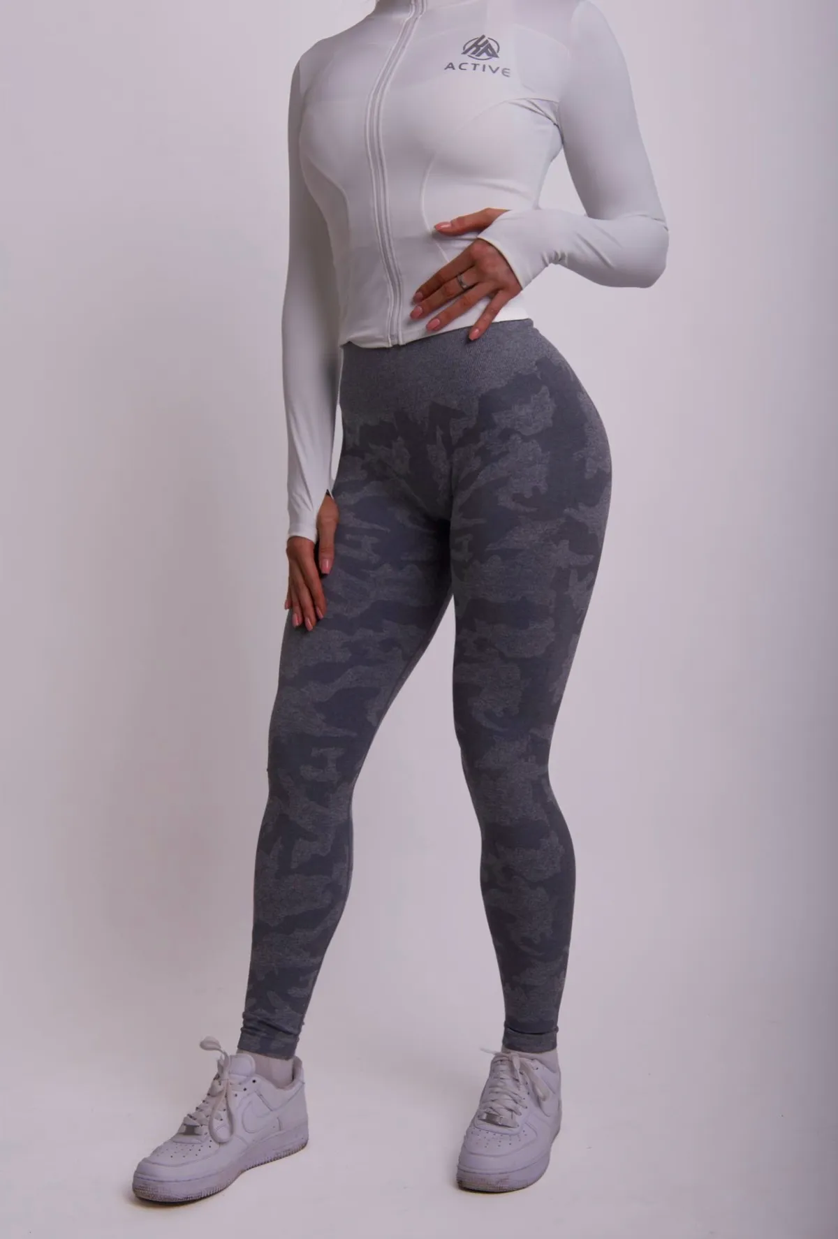 Grey Camo Seamless Leggings, view 2